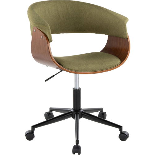 Vintage Mod Office Chair in Black Metal, Walnut Wood & Green Fabric